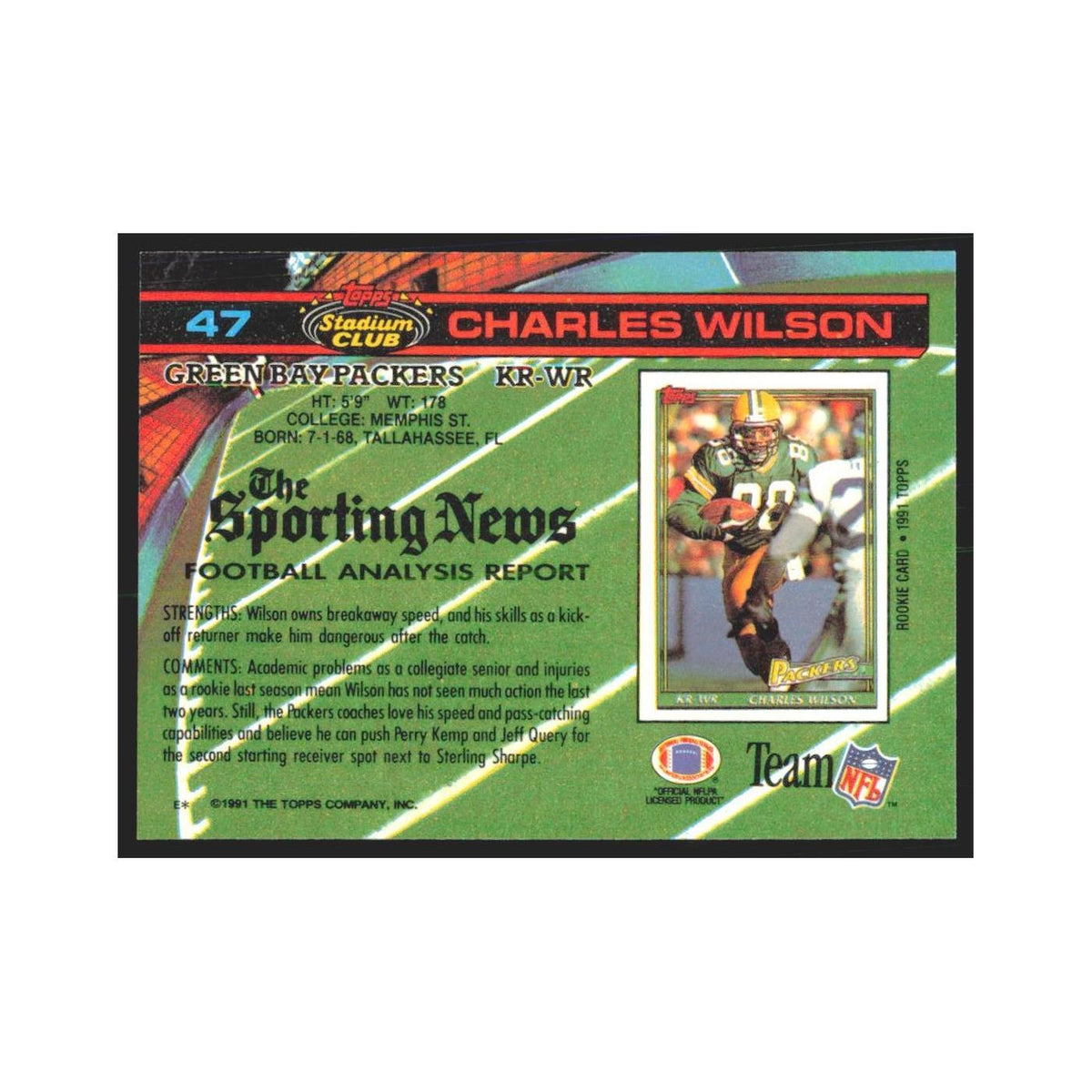 1991 Stadium Club Charles Wilson Packers #47