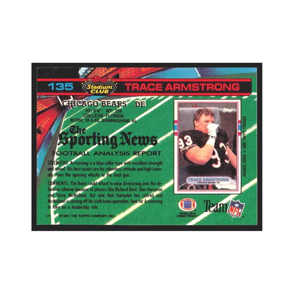 1991 Stadium Club Trace Armstrong Bears #135