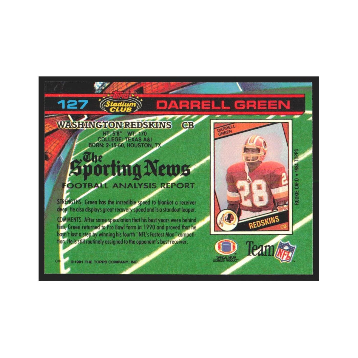 1991 Stadium Club Darrell Green Redskins #127