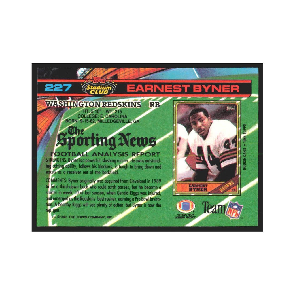 1991 Stadium Club Earnest Byner Redskins #227