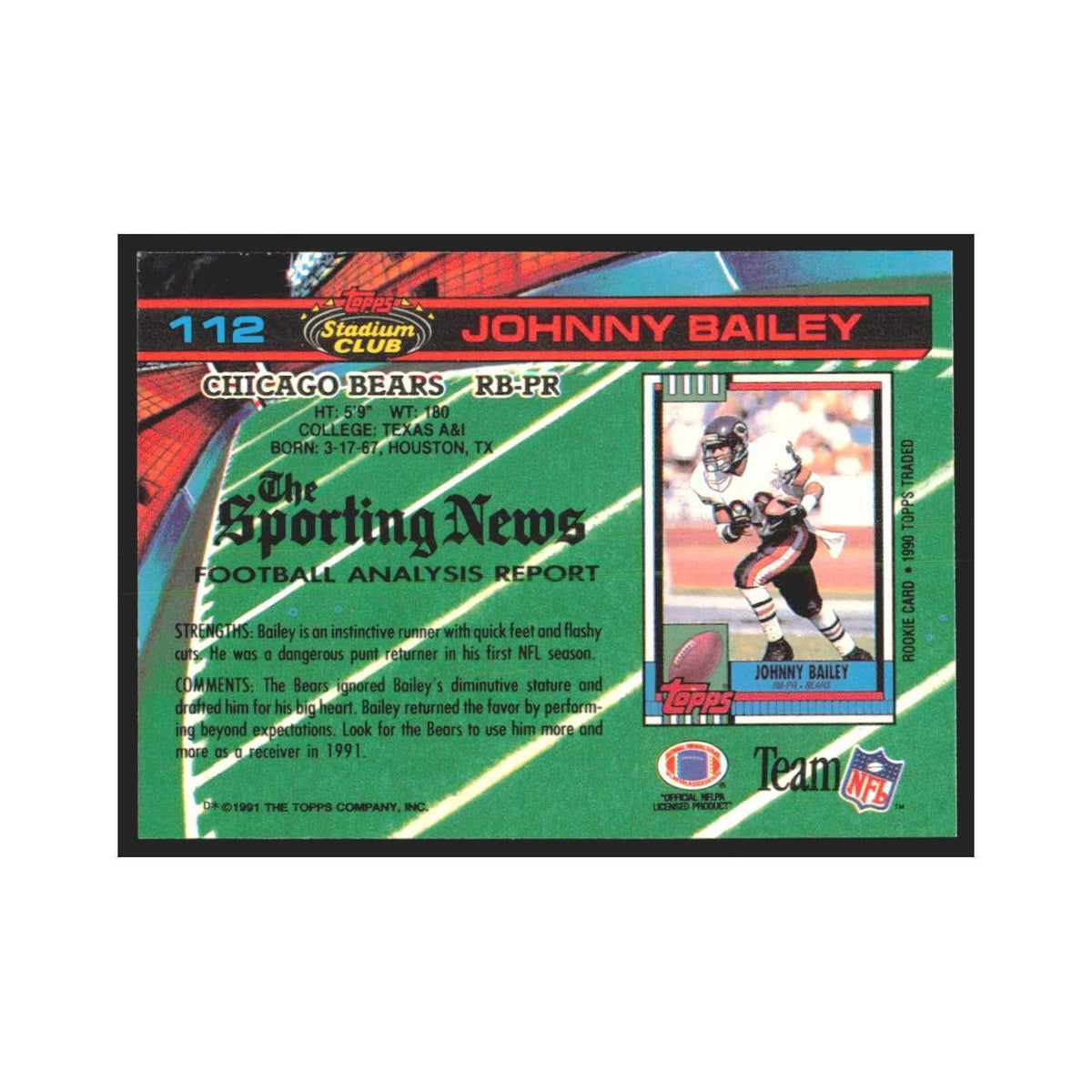 1991 Stadium Club Johnny Bailey Bears #112