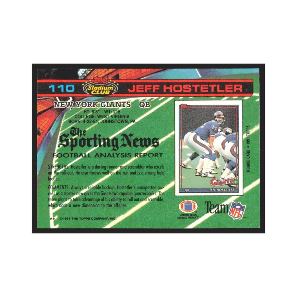1991 Stadium Club Jeff Hostetler Giants #110