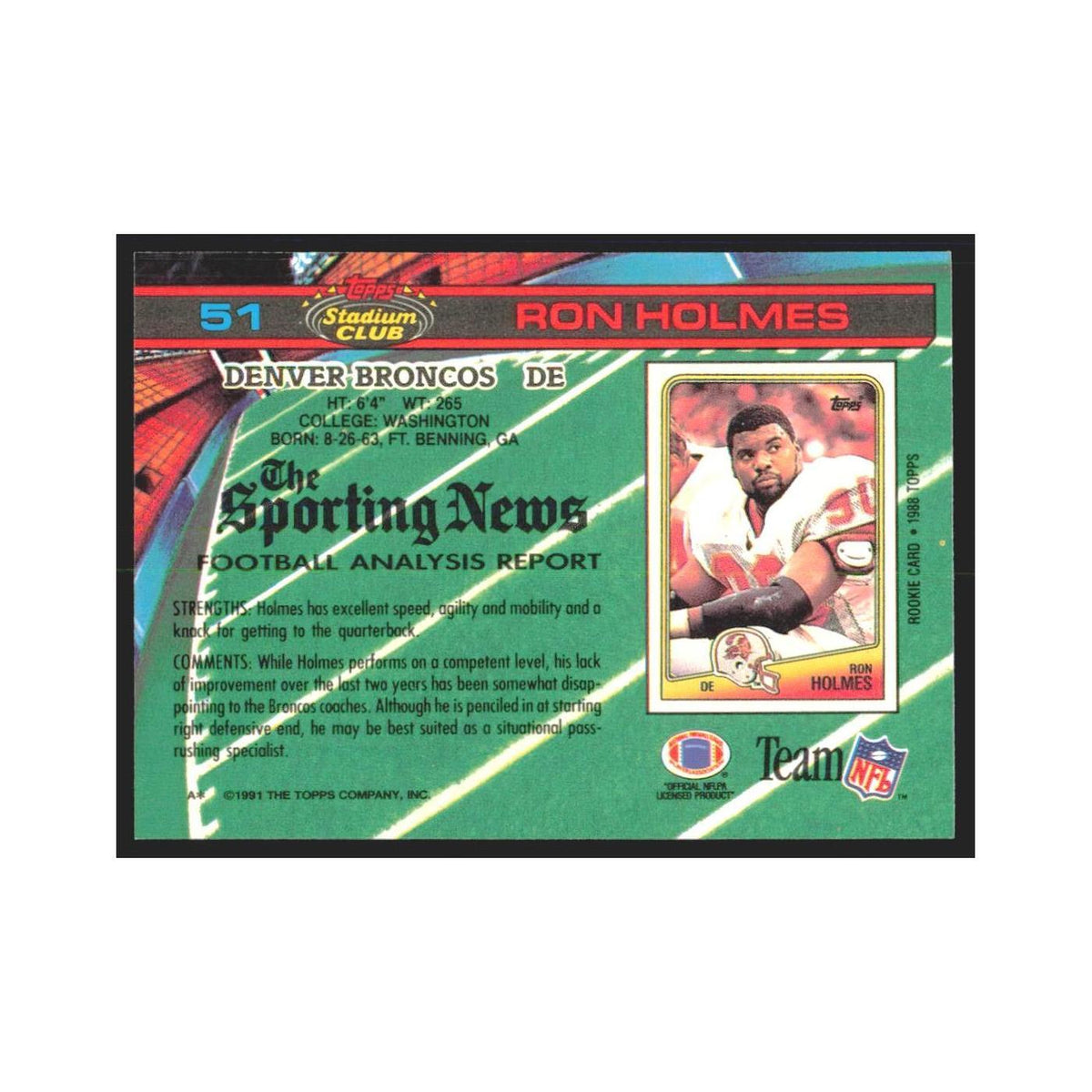 1991 Stadium Club Ron Holmes Broncos #51