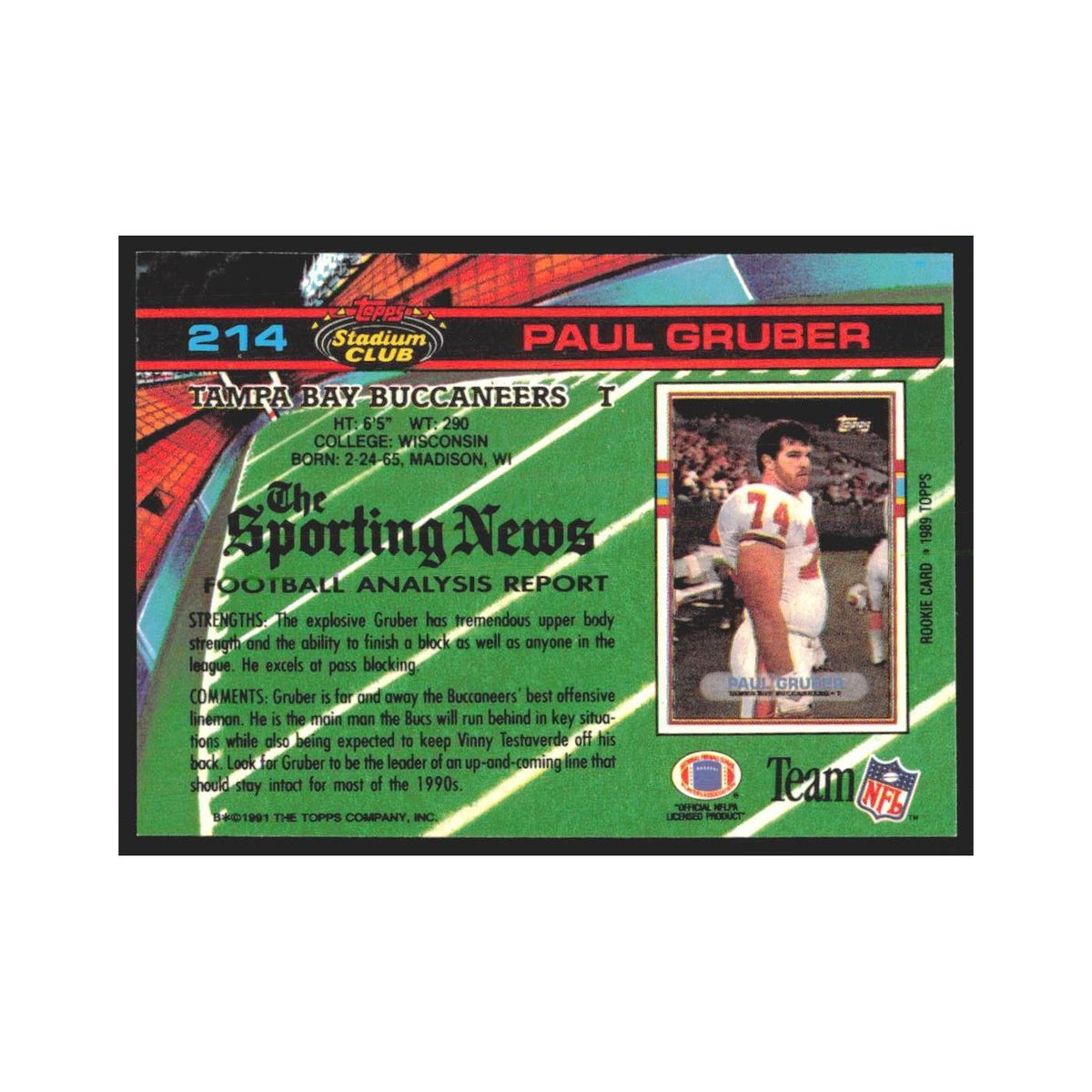 1991 Stadium Club Paul Gruber Buccaneers #214