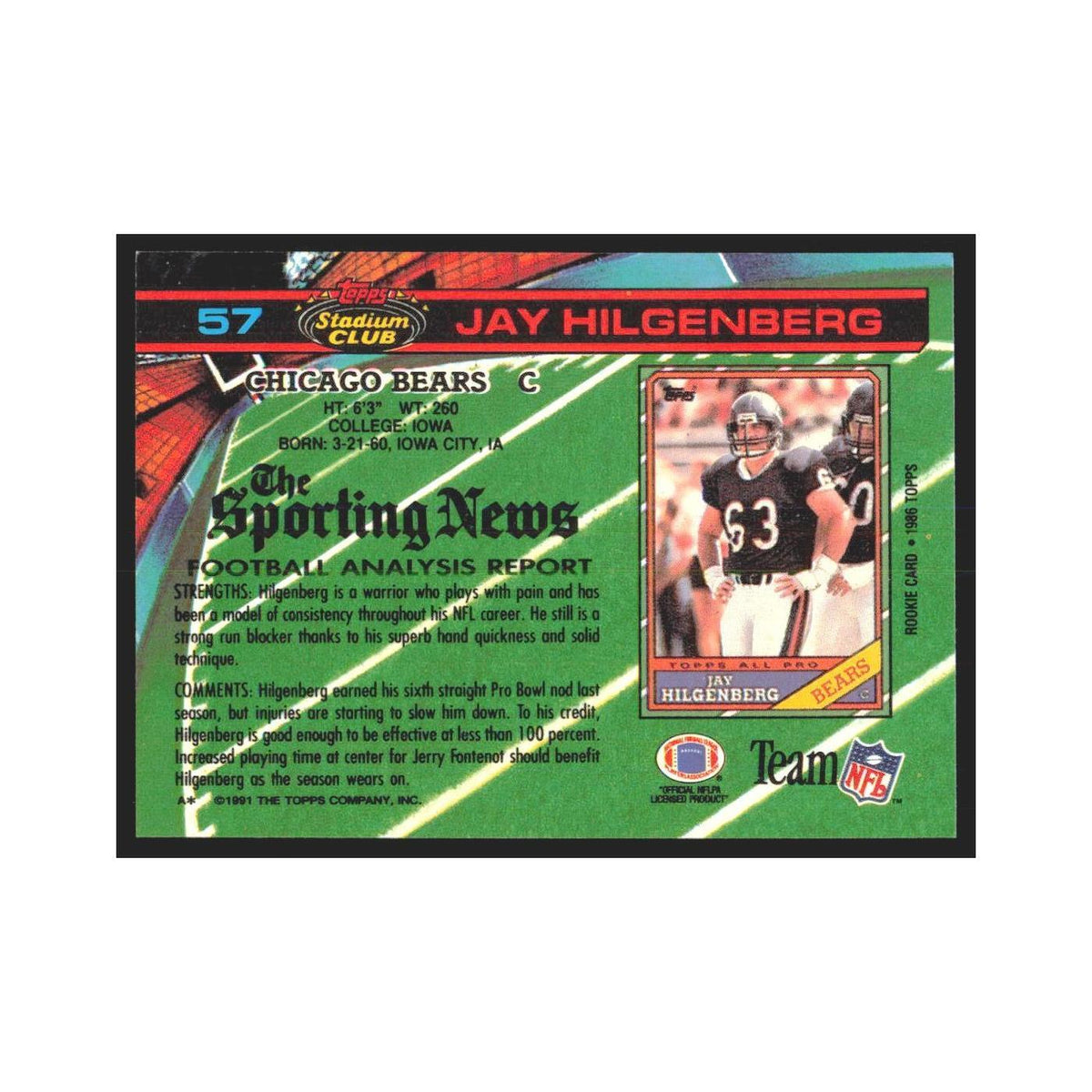 1991 Stadium Club Jay Hilgenberg Bears #57