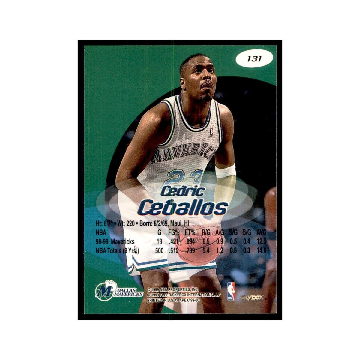 1999 SkyBox Apex Cedric Ceballos Mavericks #131