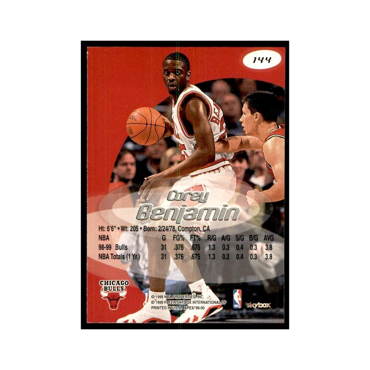 1999 SkyBox Apex Corey Benjamin Bulls #144