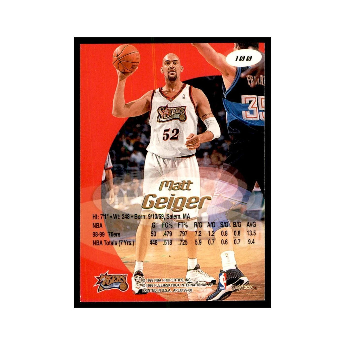 1999 SkyBox Apex Matt Geiger 76ers #100