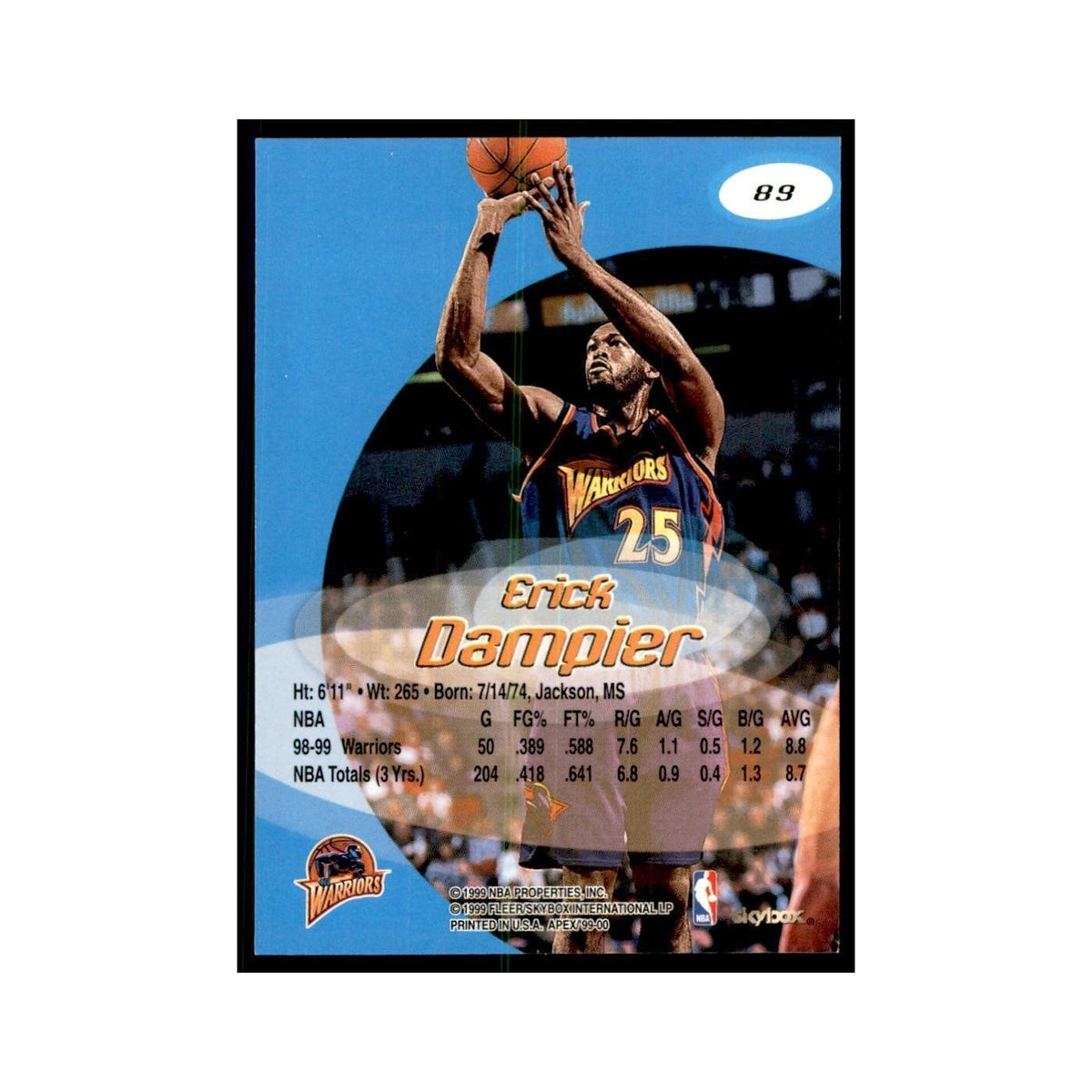 1999 SkyBox Apex Erick Dampier Golden State Warriors #89