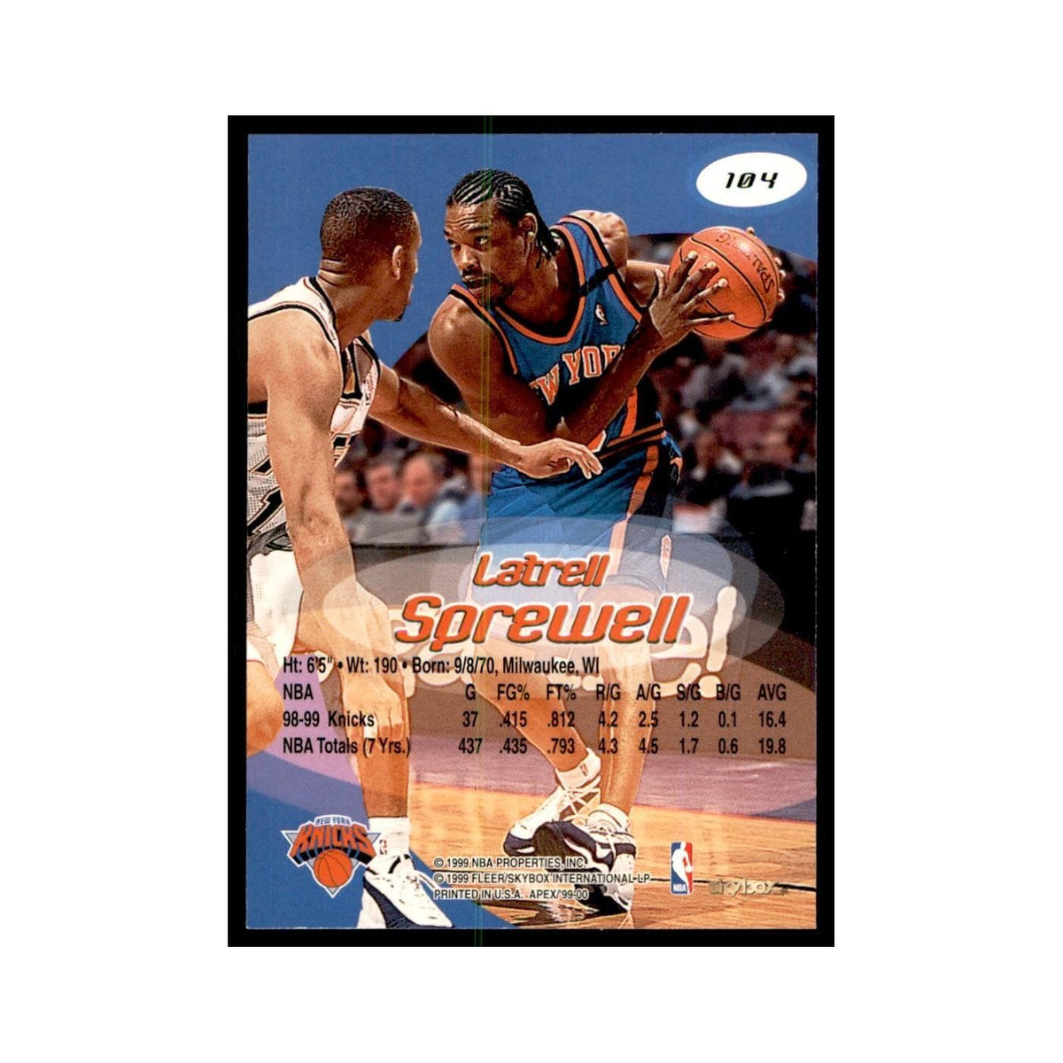 1999 SkyBox Apex Latrell Sprewell Knicks #104