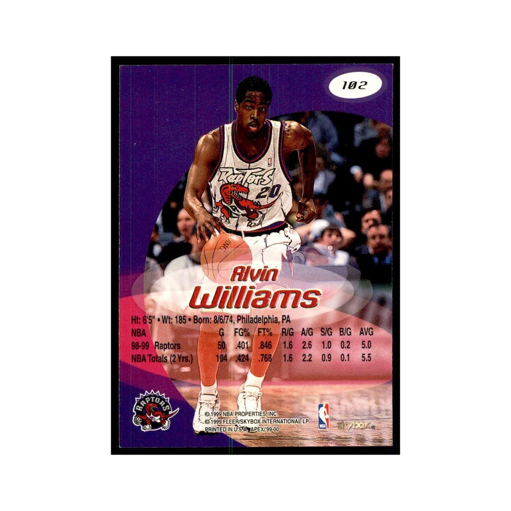 1999 SkyBox Apex Alvin Williams Raptors #102