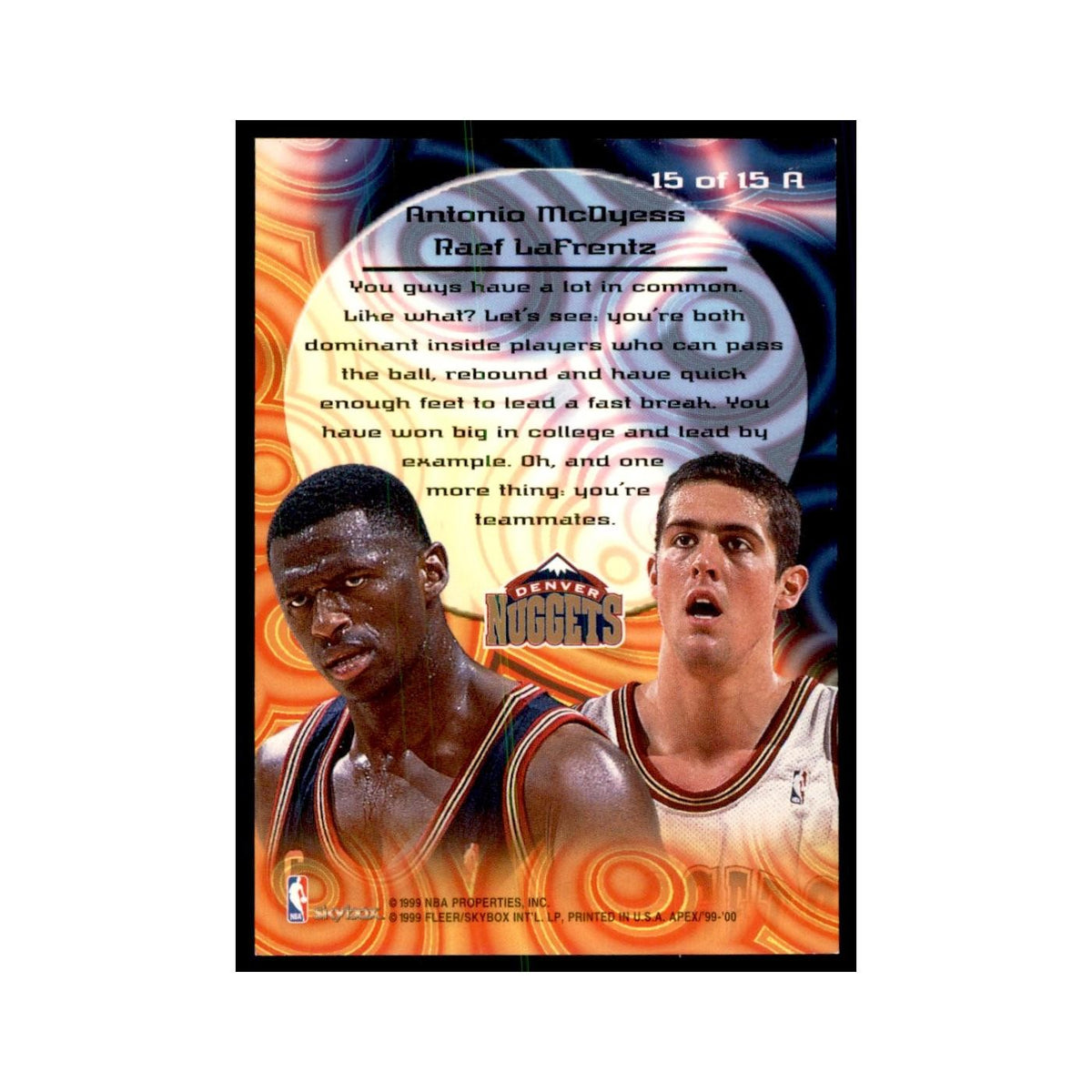 1999 Skybox Apex - Allies Mcdyess/LaFrentz Nuggets #15