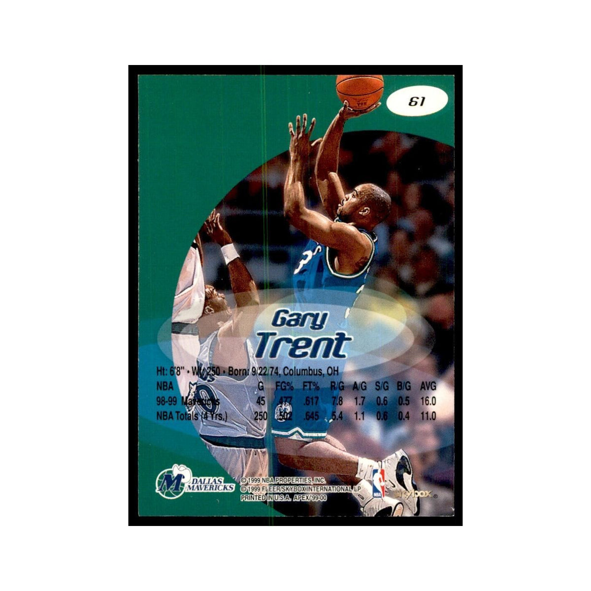 1999 SkyBox Apex Gary Trent Mavericks #61
