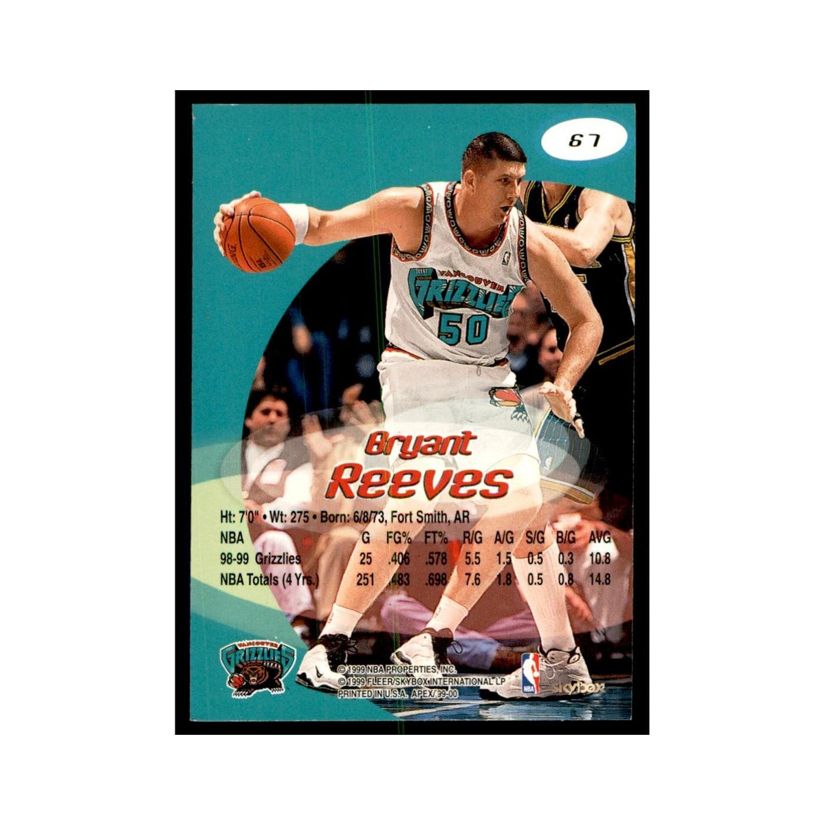 1999 SkyBox Apex Bryant Reeves Vancouver Grizzlies #67