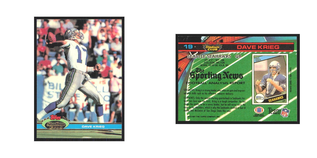 1991 Stadium Club Dave Krieg Seahawks #19