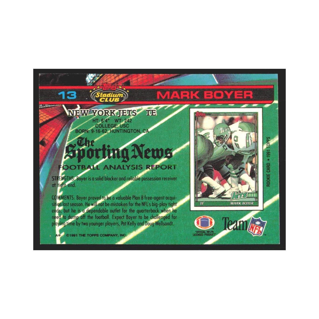 1991 Stadium Club Mark Boyer Jets #13