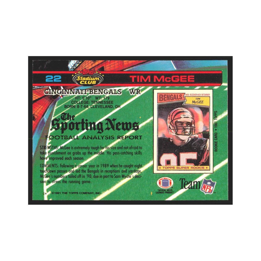1991 Stadium Club Tim McGee Bengals #22
