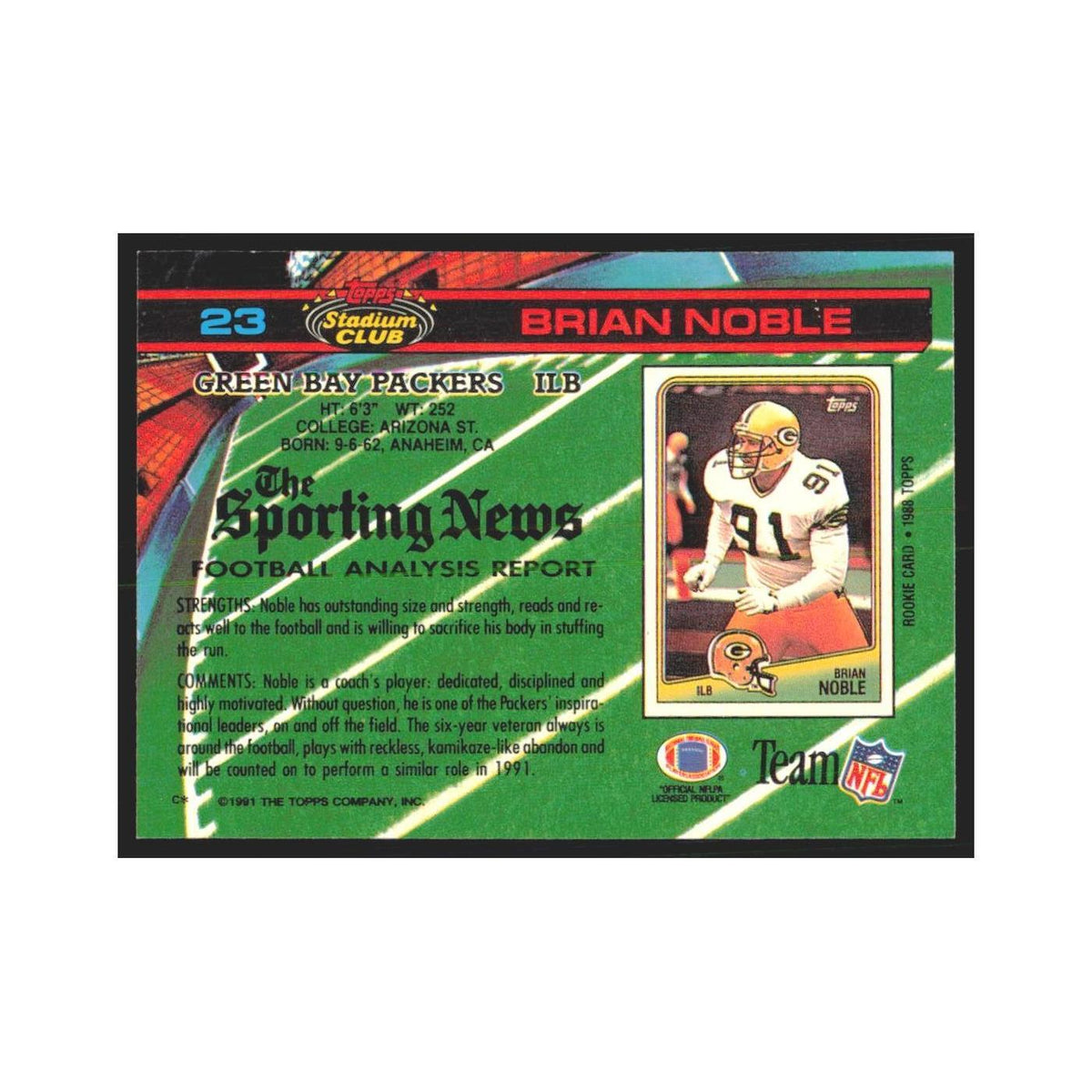 1991 Stadium Club Brian Noble Packers #23