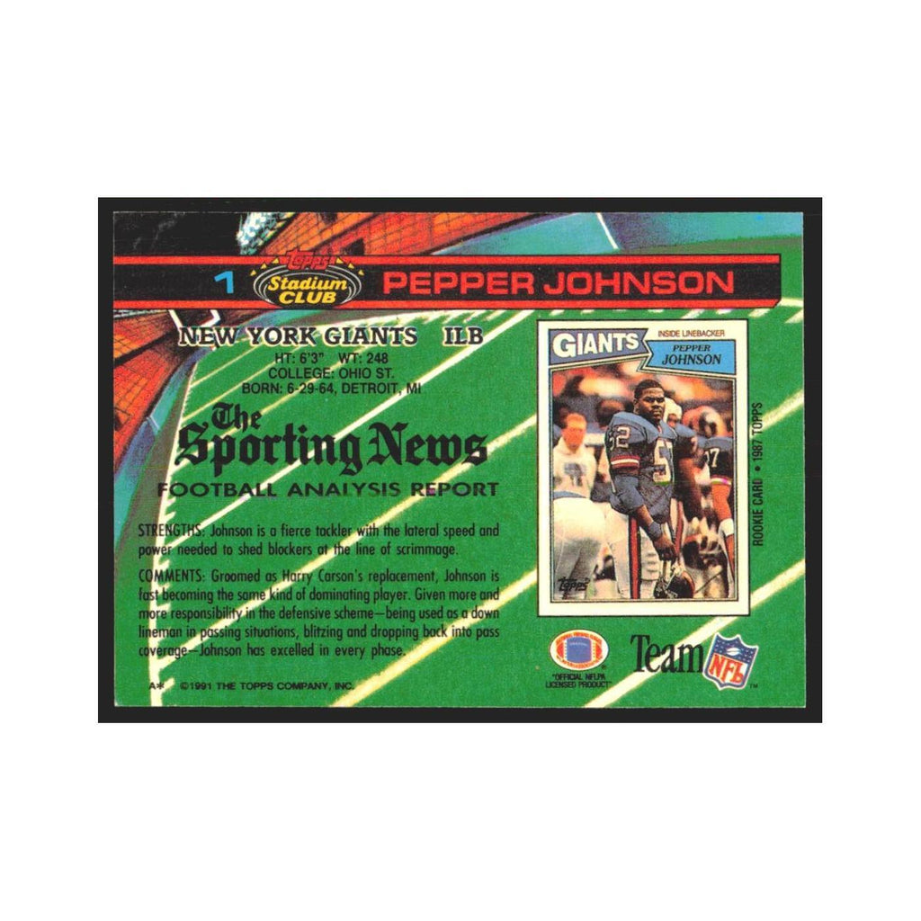 1991 Stadium Club Pepper Johnson Giants #1