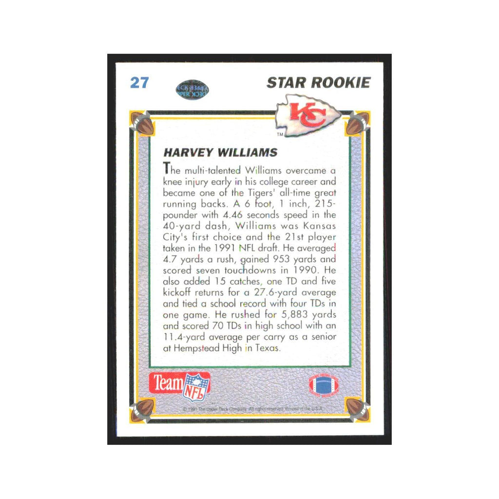 1991 Upper Deck Harvey Williams RC Chiefs #27