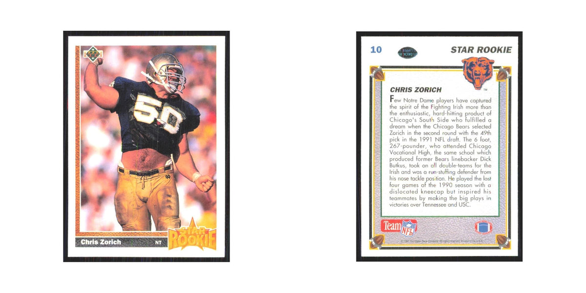 1991 Upper Deck Chris Zorich RC Bears #10