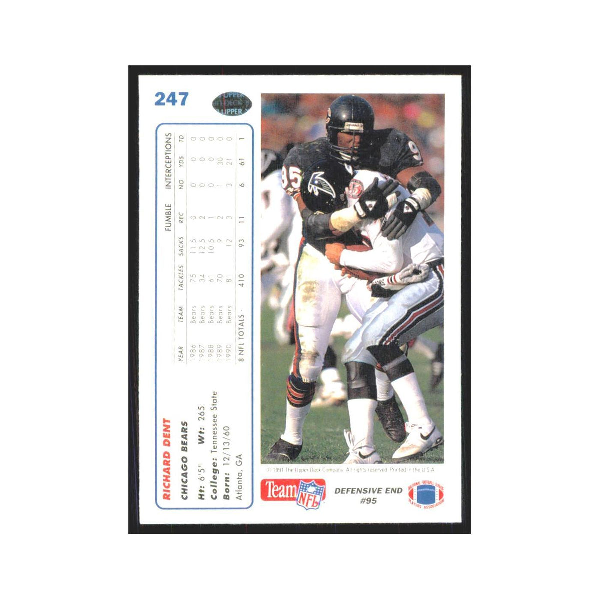 1991 Upper Deck Richard Dent Bears #247