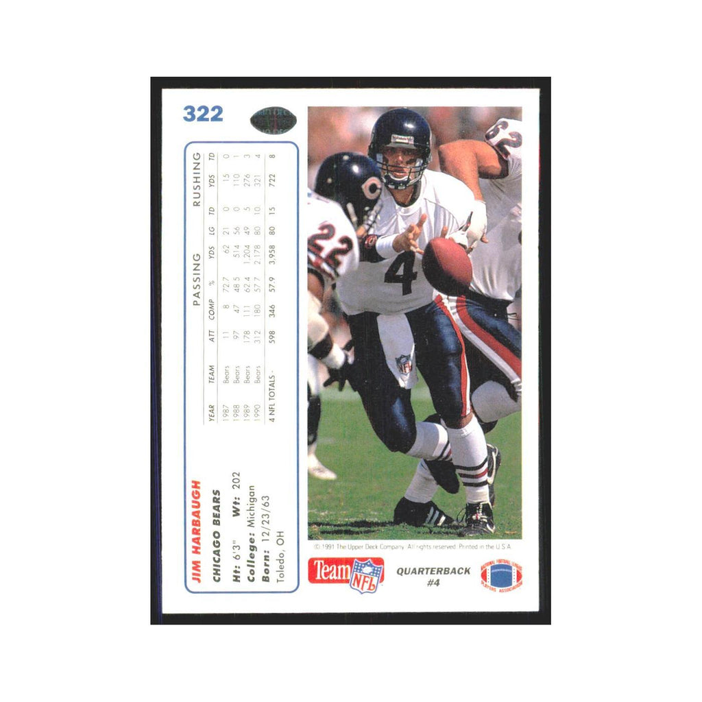 1991 Upper Deck Jim Harbaugh Bears #322