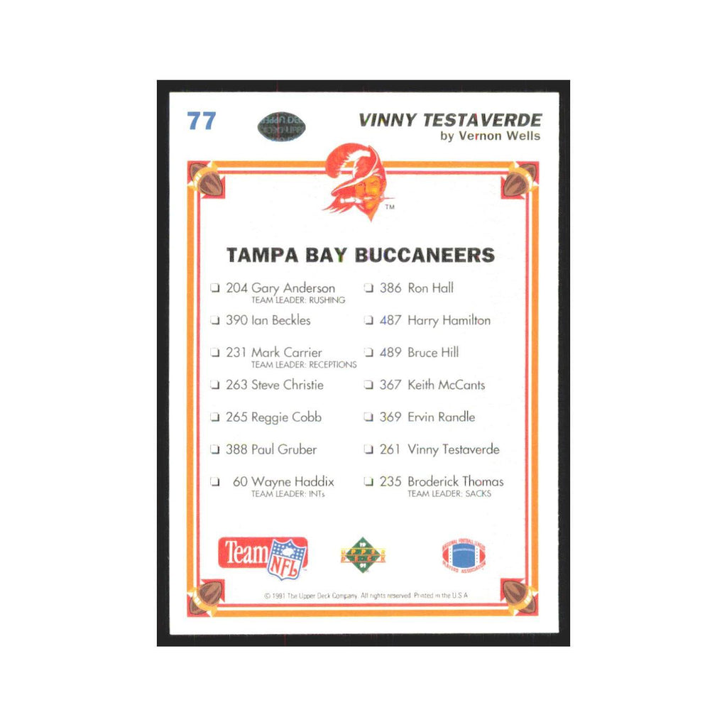 1991 Upper Deck Vinny Testaverde Buccaneers #77