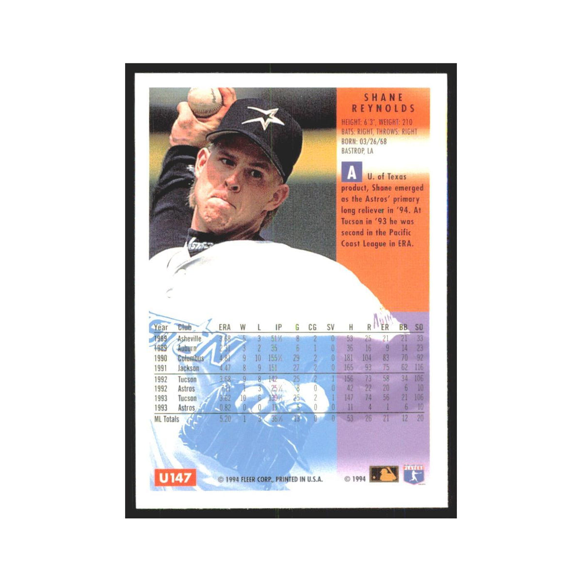 Shane Reynolds 1994 Fleer Update #U147 Houston Astros Baseball Card NM