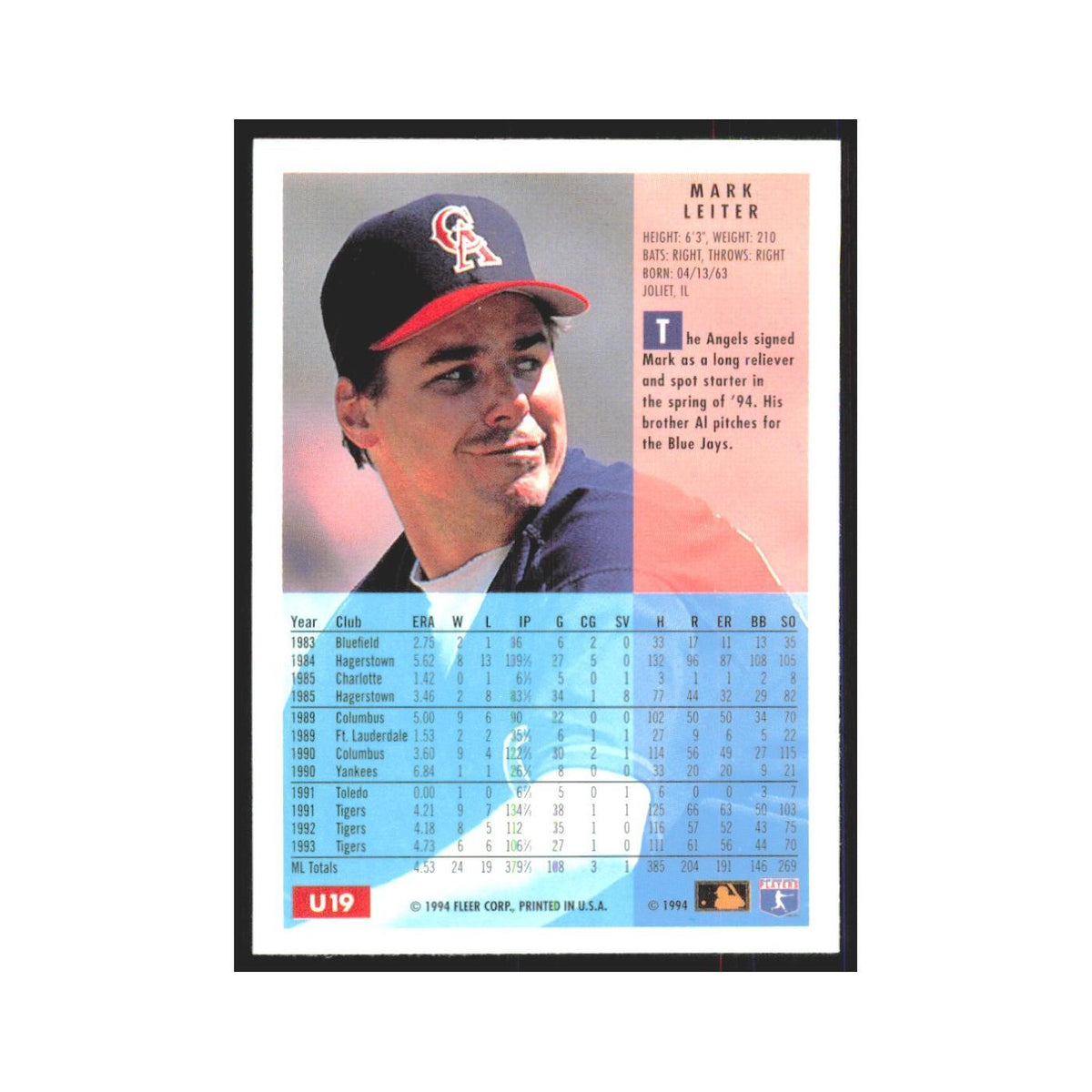 Mark Leiter 1994 Fleer Update #U19 California Angels Baseball Card NM