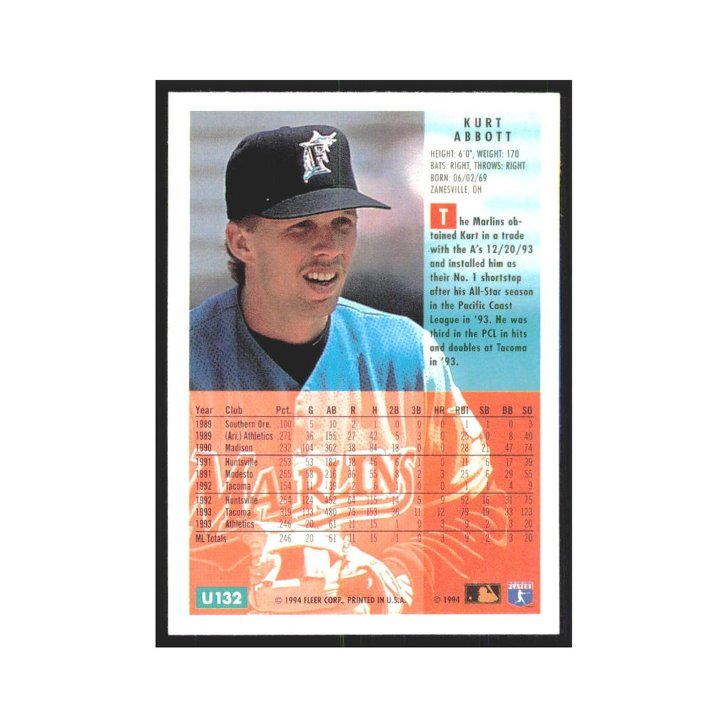 Kurt Abbott Rookie 1994 Fleer Update #U132 Florida Marlins Baseball Card NM