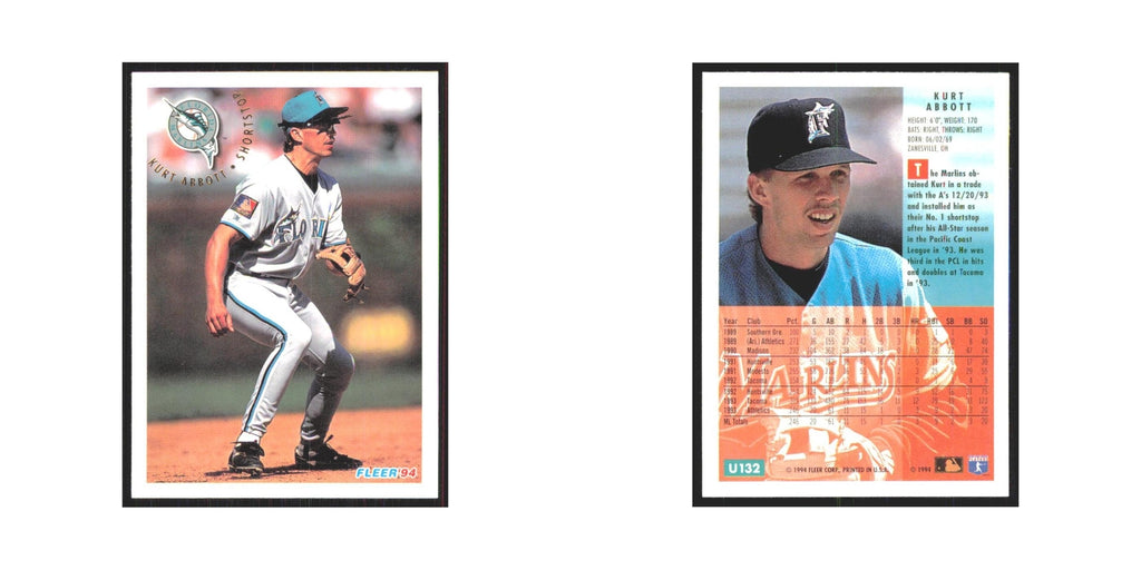 Kurt Abbott Rookie 1994 Fleer Update #U132 Florida Marlins Baseball Card NM