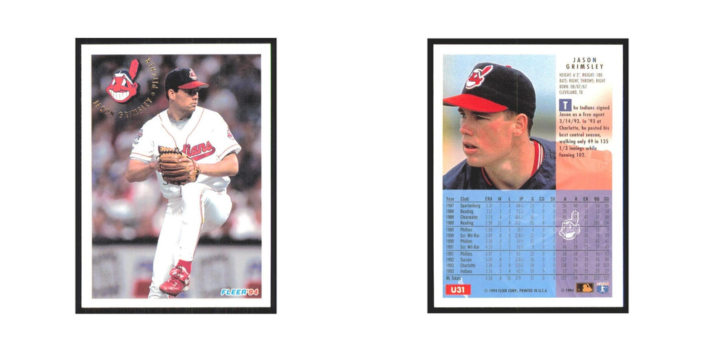 Jason Grimsley 1994 Fleer Update #U31 Cleveland Indians Baseball Card NM