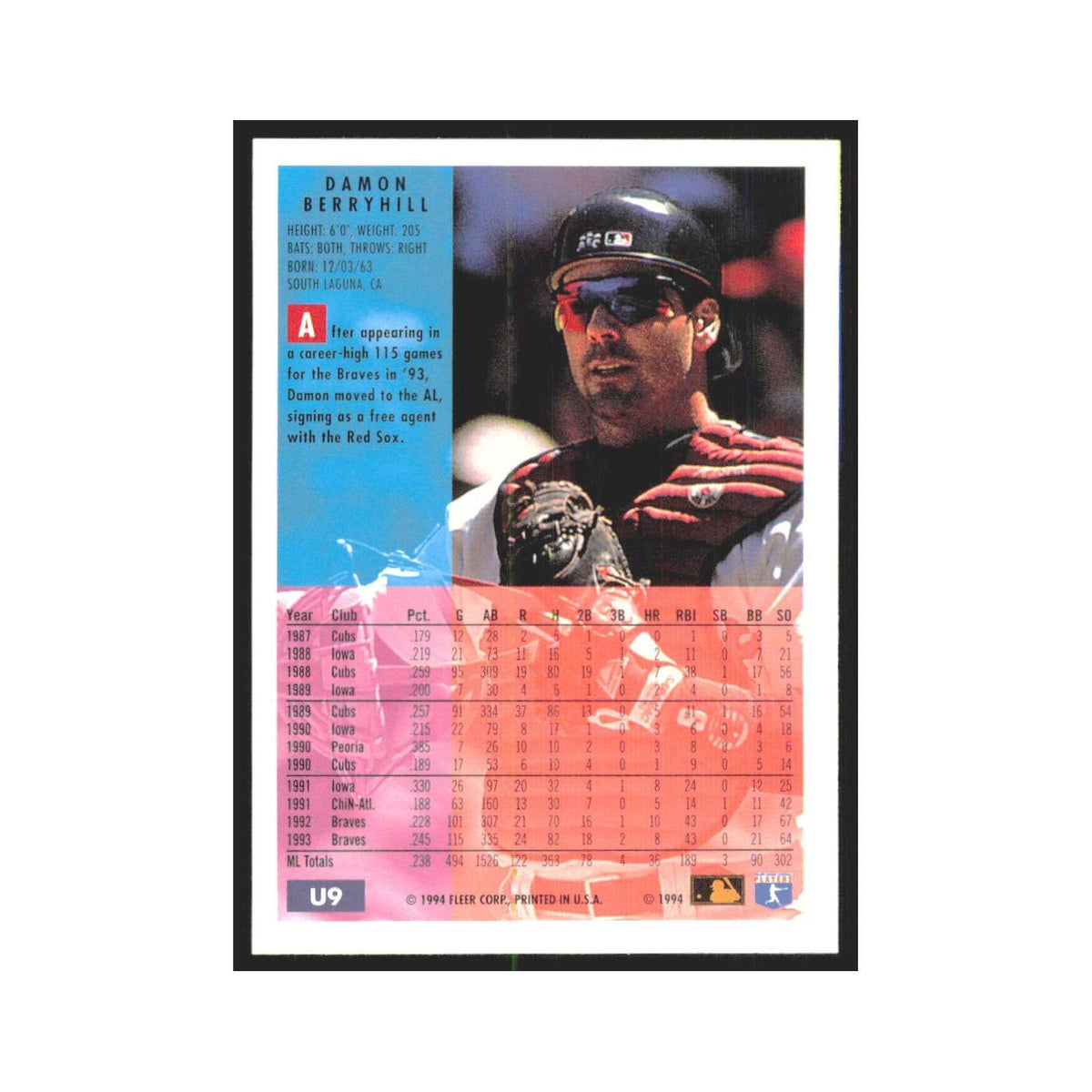 Damon Berryhill 1994 Fleer Update #U9 Boston Red Sox Baseball Card NM