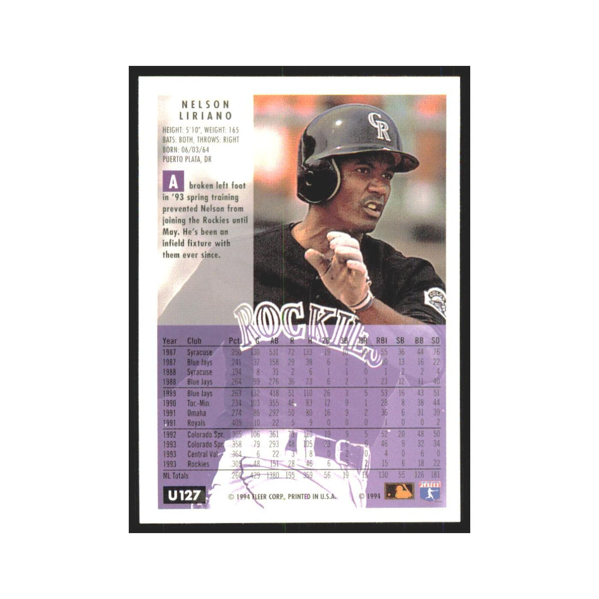 Nelson Liriano 1994 Fleer Update #U127 Colorado Rockies Baseball Card NM