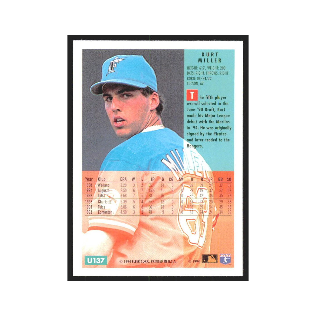 Kurt Miller 1994 Fleer Update #U137 Florida Marlins Baseball Card NM