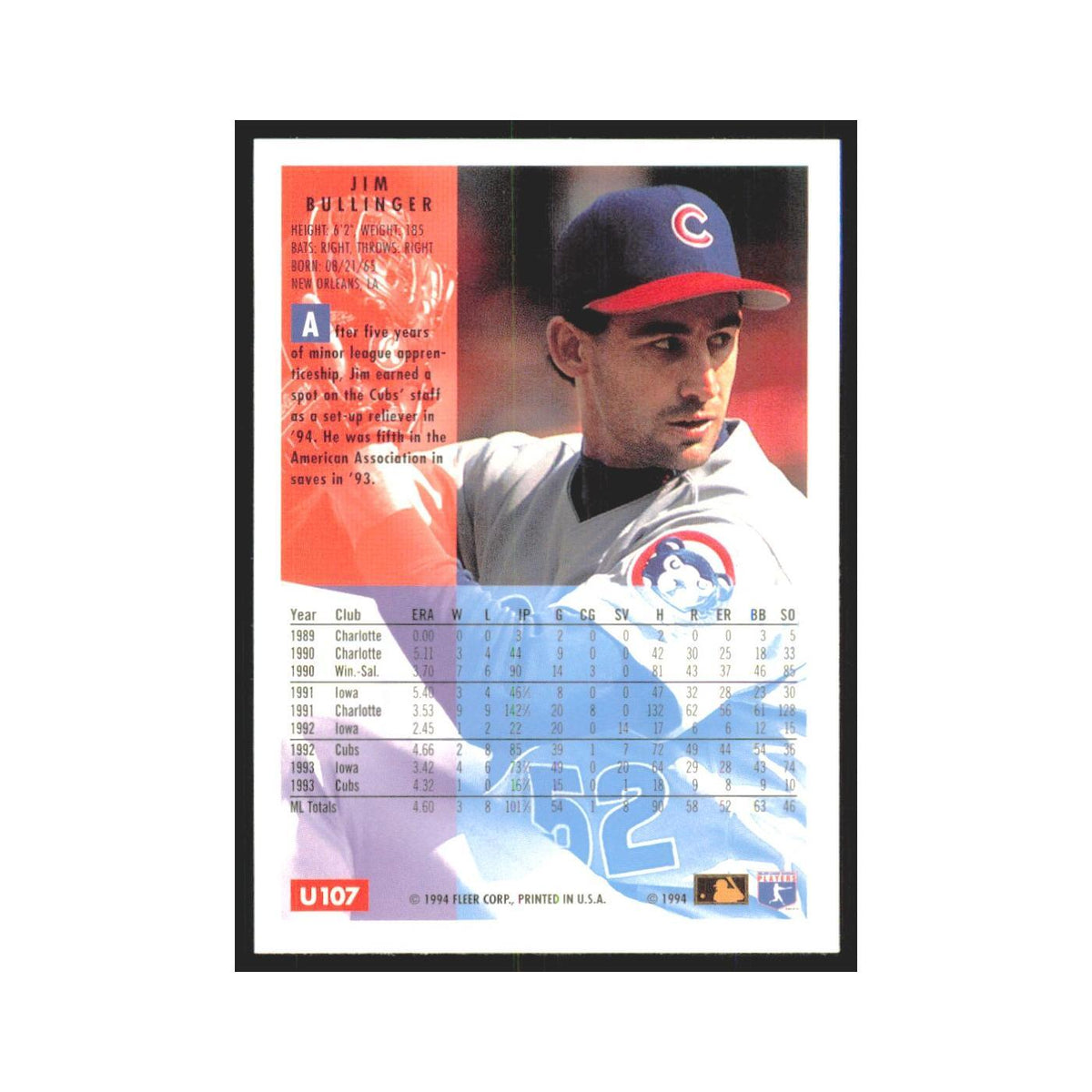 Jim Bullinger 1994 Fleer Update #U107 Chicago Cubs Baseball Card NM