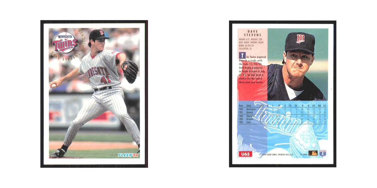 Dave Stevens 1994 Fleer Update #U65 Minnesota Twins Baseball Card NM
