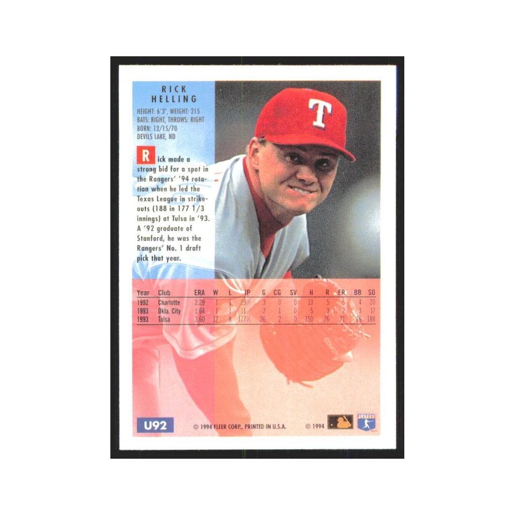 Rick Helling 1994 Fleer Update #U92 Texas Rangers Baseball Card NM
