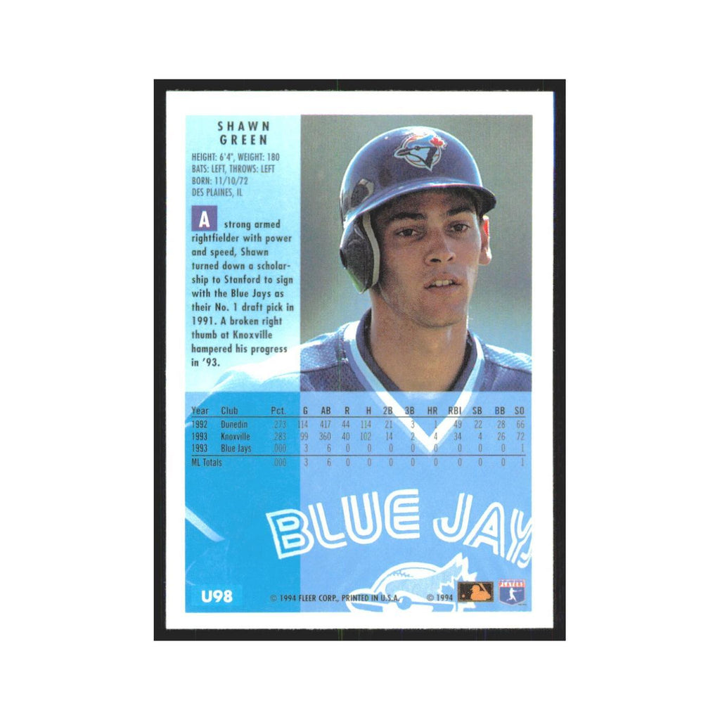 Shawn Green 1994 Fleer Update #U98 Toronto Blue Jays Baseball Card NM