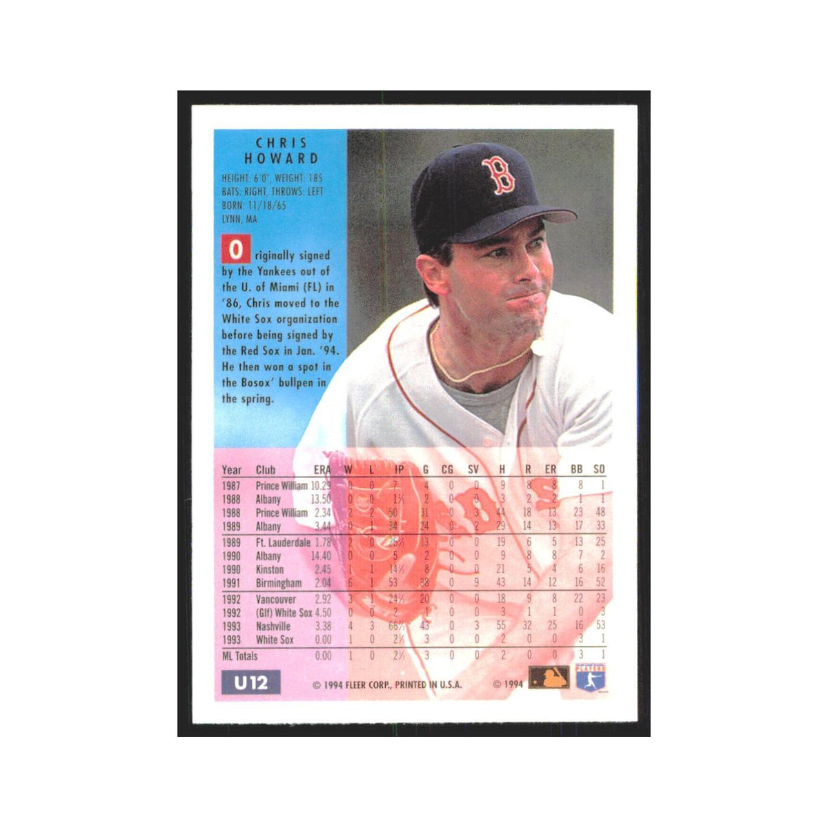 Chris Howard 1994 Fleer Update #U12 Boston Red Sox Baseball Card NM