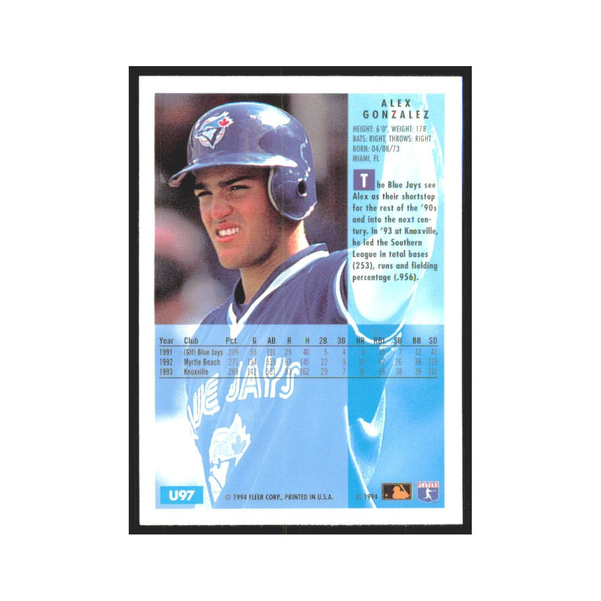 Alex Gonzalez 1994 Fleer Update #U97 Toronto Blue Jays Baseball Card NM