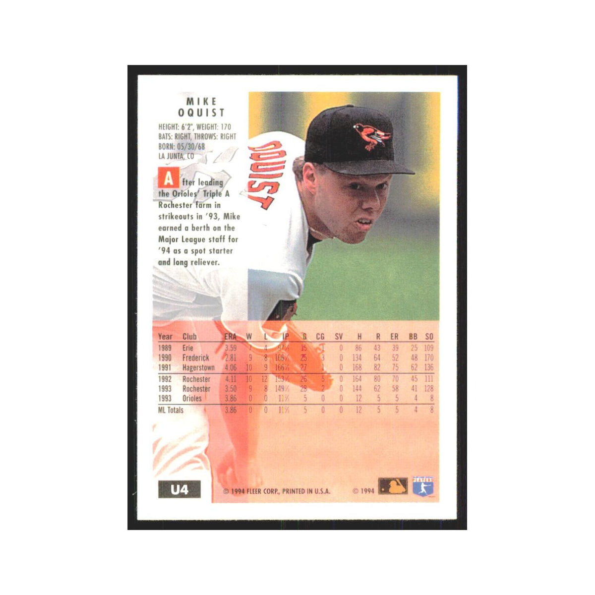 Mike Oquist 1994 Fleer Update #U4 Baltimore Orioles Baseball Card NM