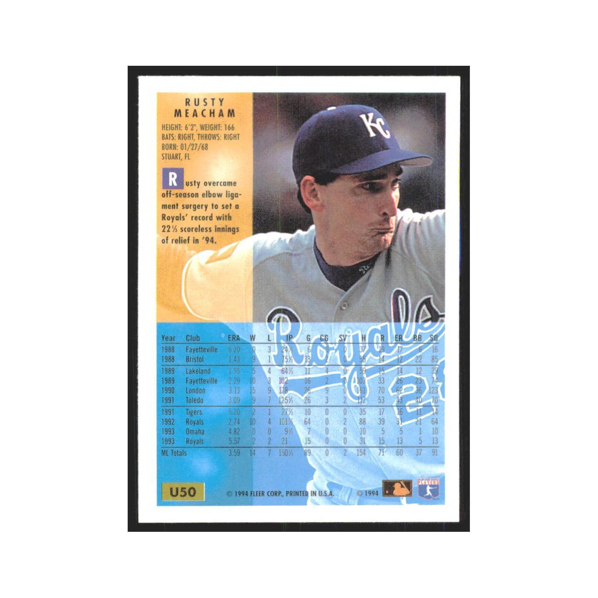 Rusty Meacham 1994 Fleer Update #U50 Kansas City Royals Baseball Card NM