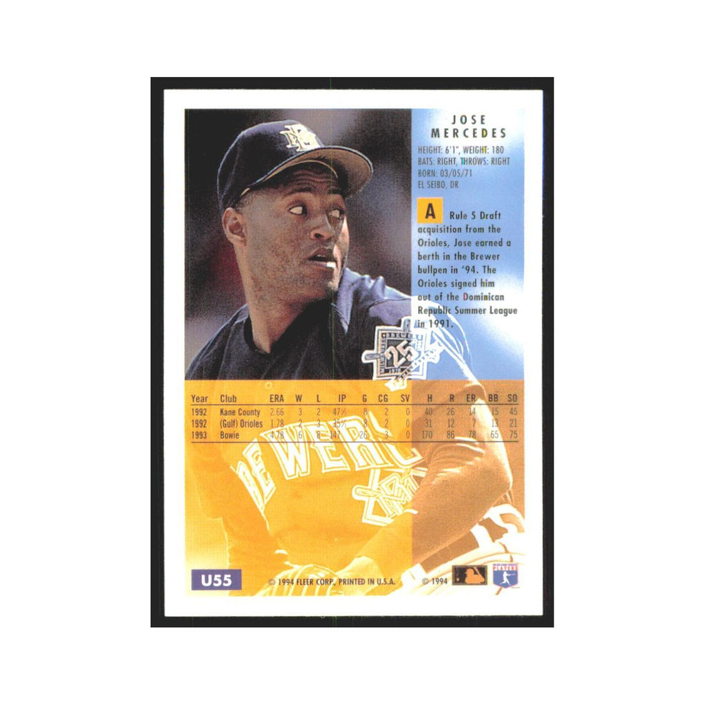 Jose Mercedes 1994 Fleer Update #U55 Milwaukee Brewers Baseball Card NM