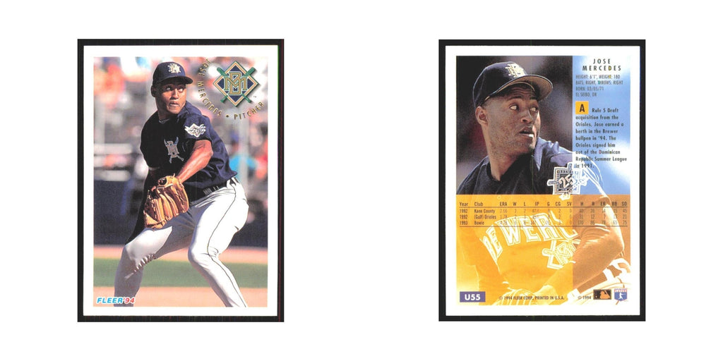 Jose Mercedes 1994 Fleer Update #U55 Milwaukee Brewers Baseball Card NM