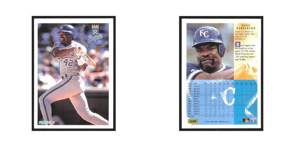 Dave Henderson 1994 Fleer Update #U49 Kansas City Royals Baseball Card NM