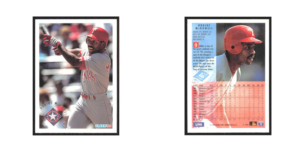 Oddibe McDowell 1994 Fleer Update #U94 Texas Rangers Baseball Card NM