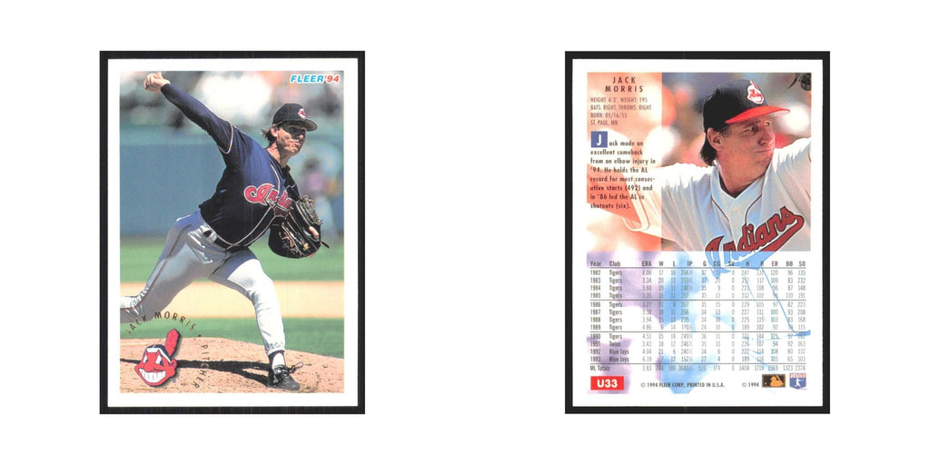 Jack Morris 1994 Fleer Update #U33 Cleveland Indians Baseball Card NM