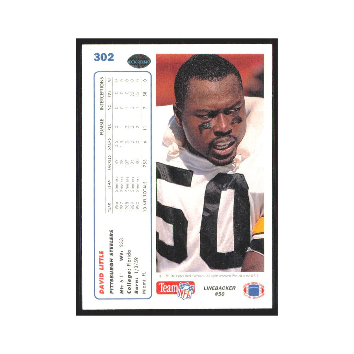 1991 Upper Deck David Little Steelers #302